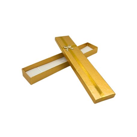 Ajándékdoboz, masnis, arany, téglalap alakú (20,5x4x1,5 cm) 