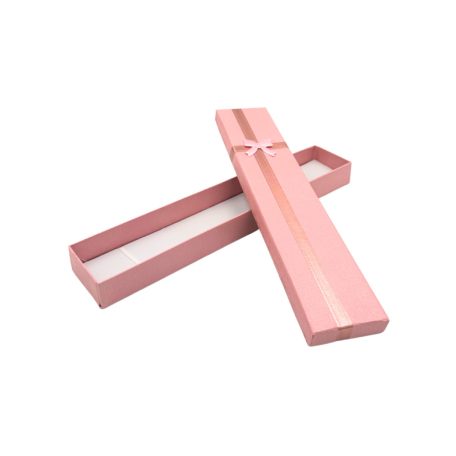 Ajándékdoboz, masnis, rózsaszín, téglalap alakú (20,5x4x1,5 cm)