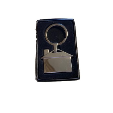 Gravírozható fém kulcstartó, ház alakú, dobozban