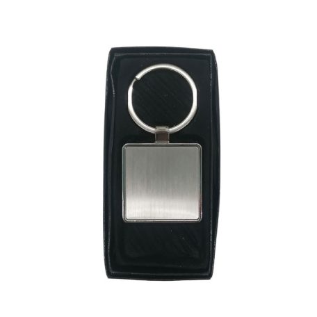 Gravírozható fém kulcstartó, négyzet alakú, dobozban