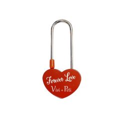   Gravírozható fém lakat, piros, szív alakú, nagy, kulcs nélküli (szerelemlakat)