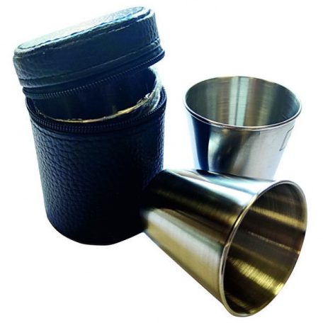 Gravírozható fém pohárka, bőr tokban, kicsi (4db)