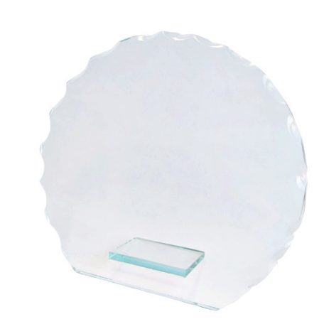 Gravírozható üvegdíj, kör, kicsi, 14 cm