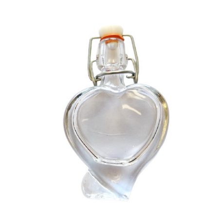 Gravírozható pálinkás üveg, 0,04 l-es, csatos, szív alakú
